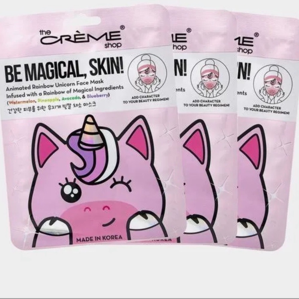 💕NWT The Crème Shop Pink Unicorn Face Mask set if 3. Part of 3 for $25